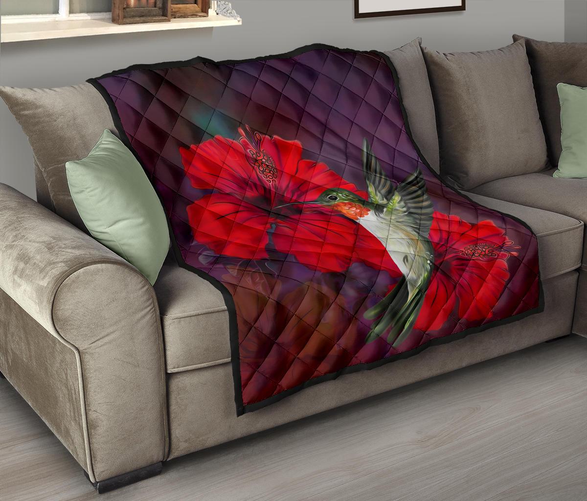 Hibiscus Hummingbird Premium Quilt - Polynesian Pride