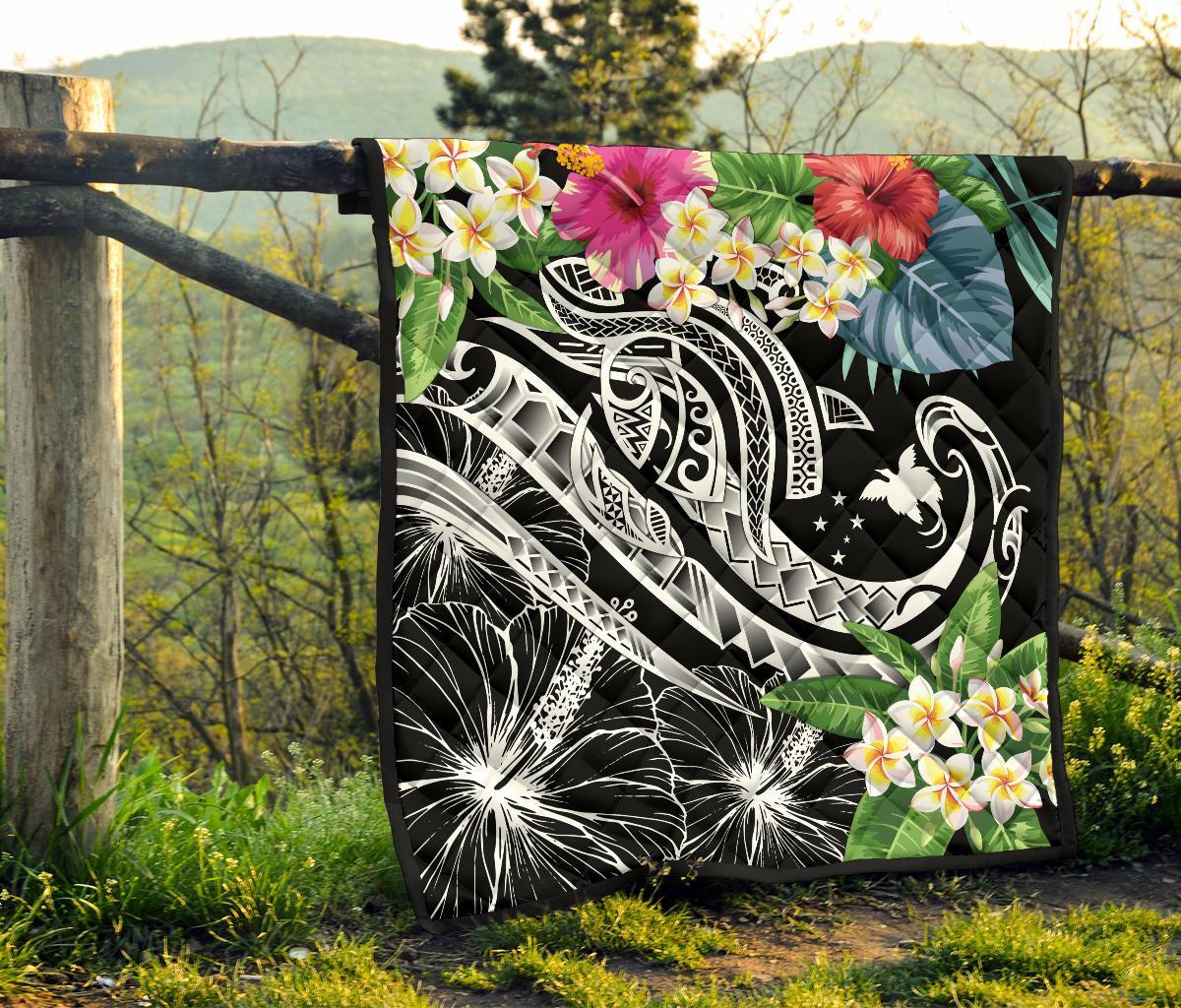 Papua New Guinea Polynesian Premium Quilt - Summer Plumeria (Black) - Polynesian Pride