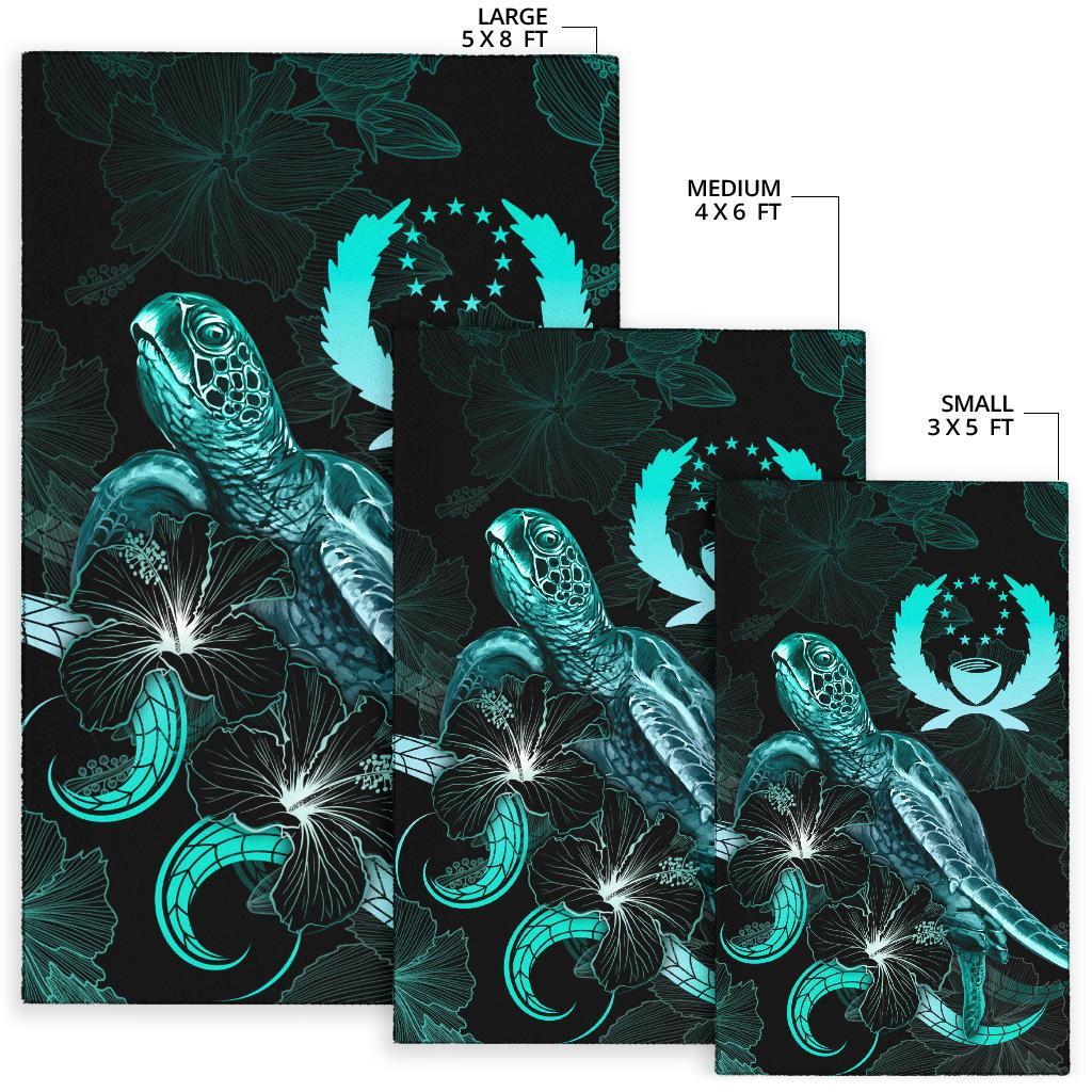 Pohnpei Polynesian Area Rugs - Turtle With Blooming Hibiscus Turquoise - Polynesian Pride