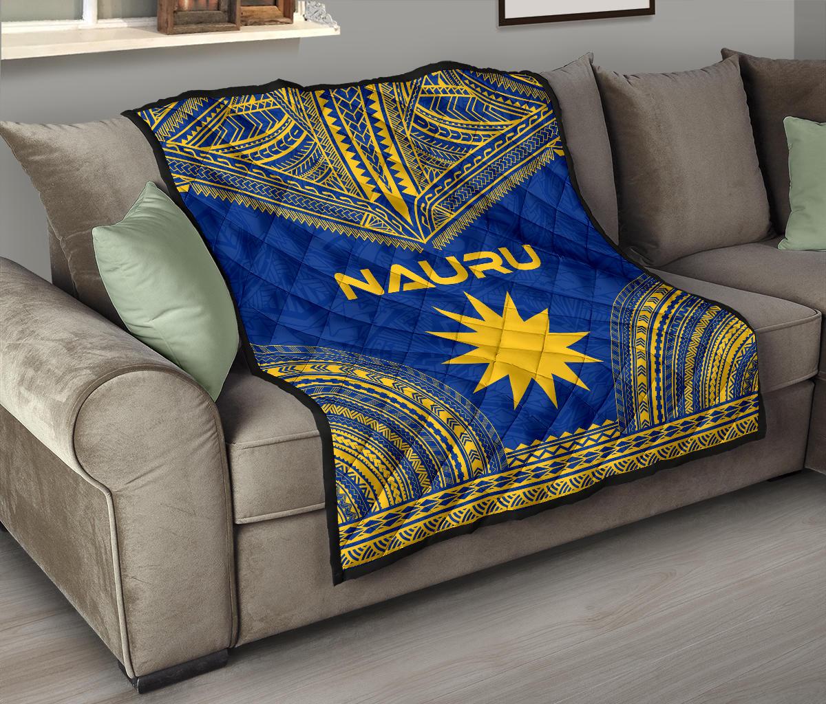 Nauru Premium Quilt - Nauru Flag Polynesian Chief Blue Version - Polynesian Pride