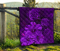 Hawaiian Map Hibiscus Turtle Vintage Polynesian Premium Quilt Purple - Polynesian Pride
