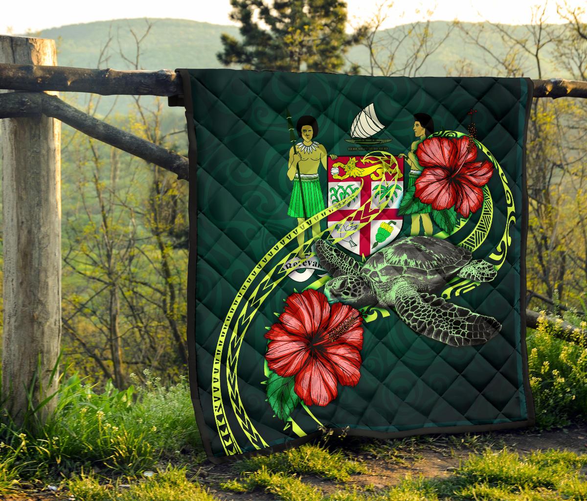 Fiji Polynesian Premium Quilt - Green Turtle Hibiscus - Polynesian Pride