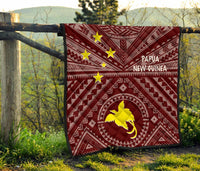 Papua New Guinea Premium Quilt - Flag With Polynesian Patterns (Red) - Polynesian Pride