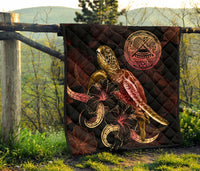 American Samoa Polynesian Premium Quilt - Turtle With Blooming Hibiscus Gold - Polynesian Pride