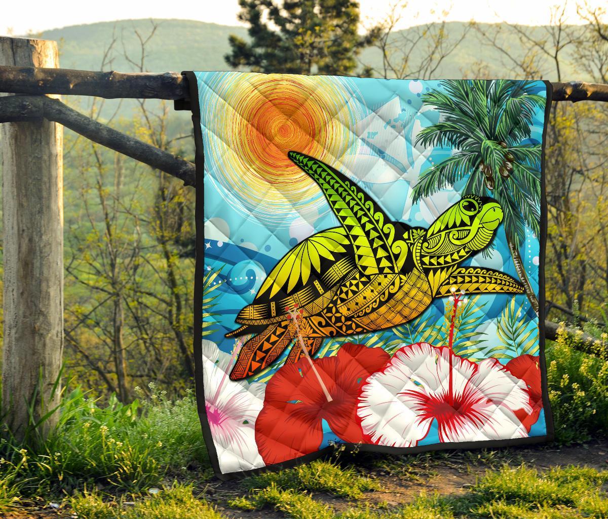 Hawaii Turtle Sea Hibiscus Premium Quilt - Sun Style - Polynesian Pride