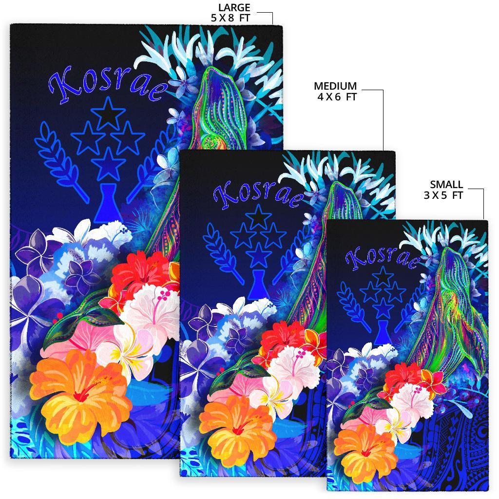 Kosrae Area Rug - Humpback Whale with Tropical Flowers (Blue) - Polynesian Pride