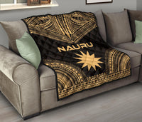 Nauru Premium Quilt - Nauru Flag Polynesian Chief Gold Version - Polynesian Pride