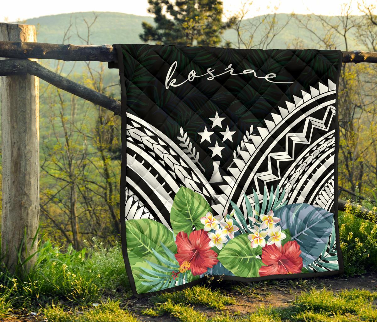Kosrae Premium Quilt - Kosrae Coat of Arms & Polynesian Tropical Flowers White - Polynesian Pride