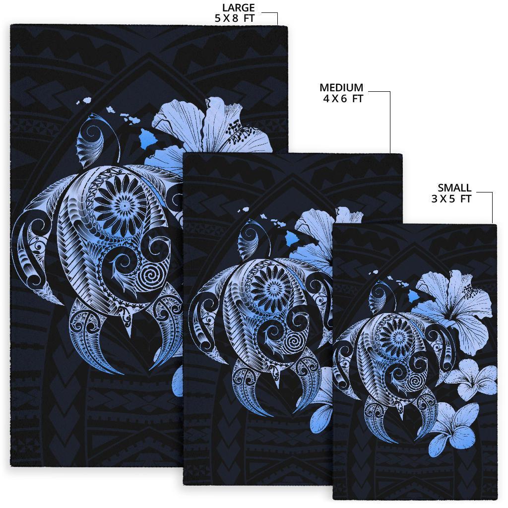 Hibiscus Plumeria Mix Polynesian Turtle Area Rug AH - Polynesian Pride
