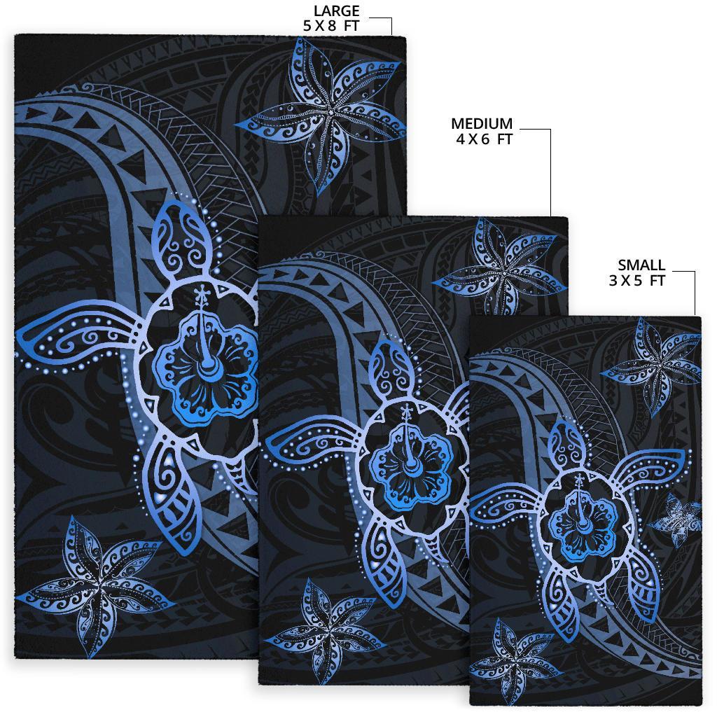 Kanaka Map Hibiscus Plumeria Turtle Art Polynesian Area Rug Blue AH - Polynesian Pride