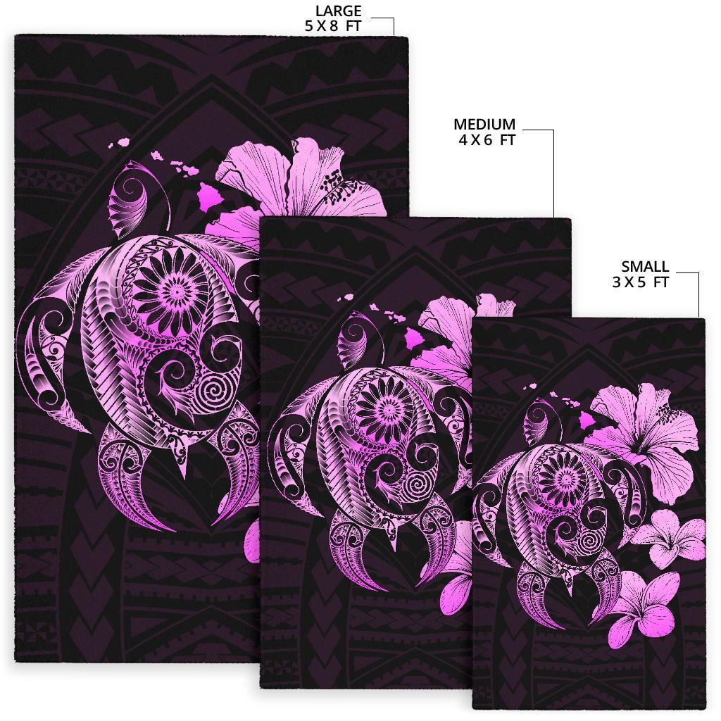 Hibiscus Plumeria Mix Polynesian Turtle Area Rug AH - Polynesian Pride