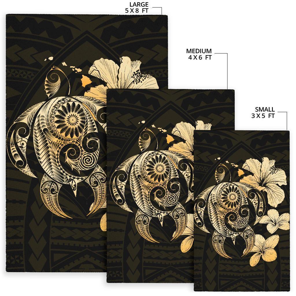 Hibiscus Plumeria Mix Polynesian Turtle Area Rug AH - Polynesian Pride