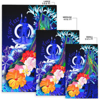 Vanuatu Custom Personalised Area Rug - Humpback Whale with Tropical Flowers (Blue) - Polynesian Pride