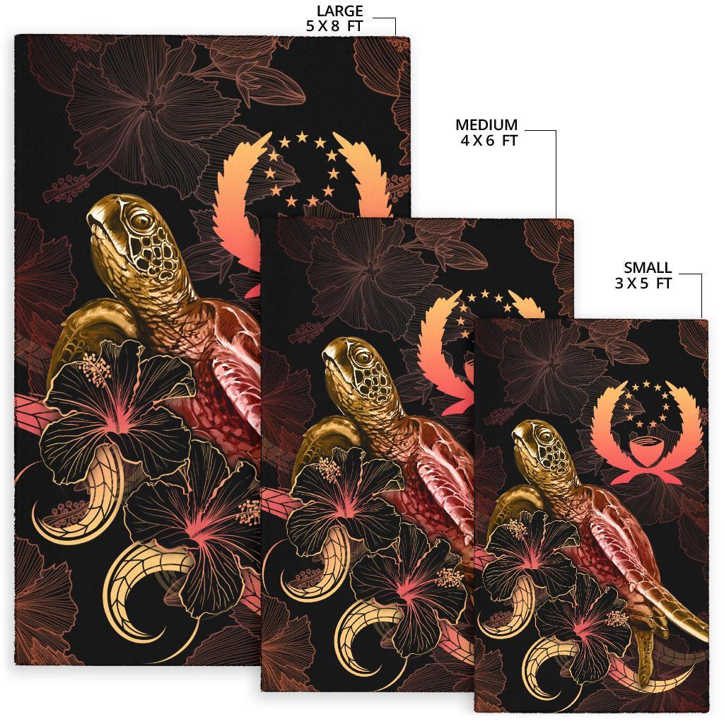 Pohnpei Polynesian Area Rugs - Turtle With Blooming Hibiscus Gold - Polynesian Pride