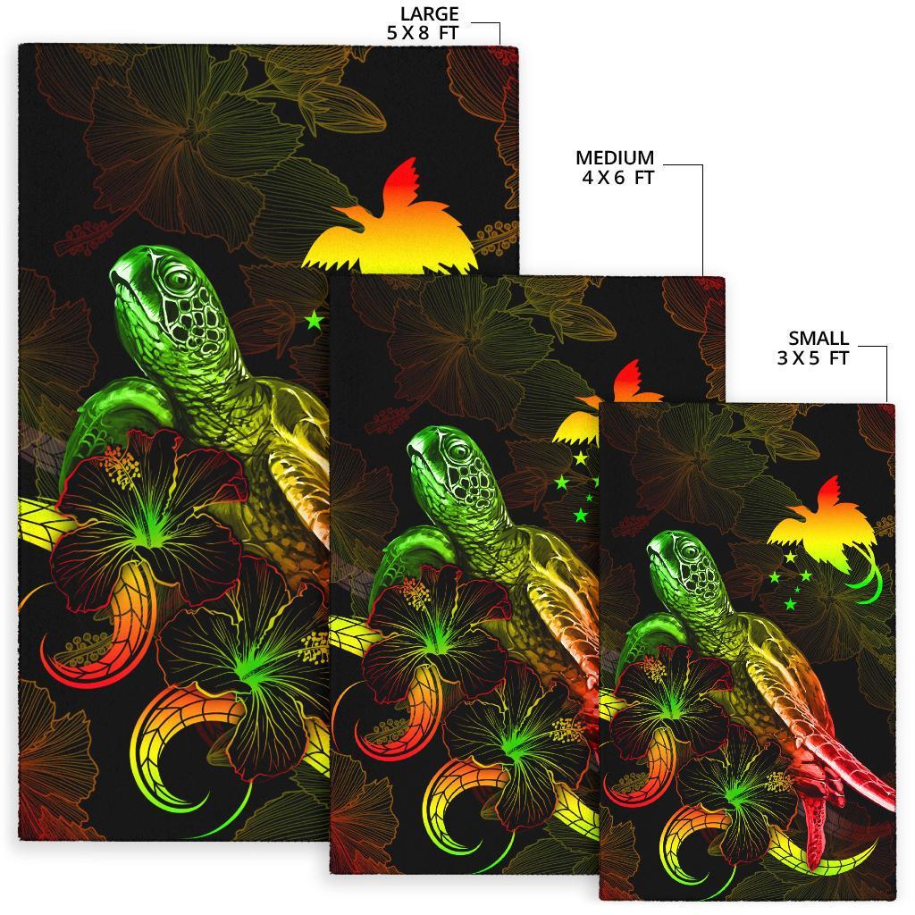 Papua New Guinea Polynesian Area Rugs - Turtle With Blooming Hibiscus Reggae - Polynesian Pride