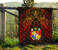 Tonga Polynesian Premium Quilt - Tonga Coat Of Arms & Red Manta Ray - Polynesian Pride