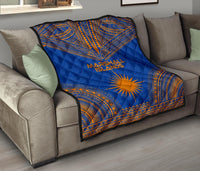 Marshall Islands Premium Quilt - Marshall Islands Flag Polynesian Chief BLue Version - Polynesian Pride