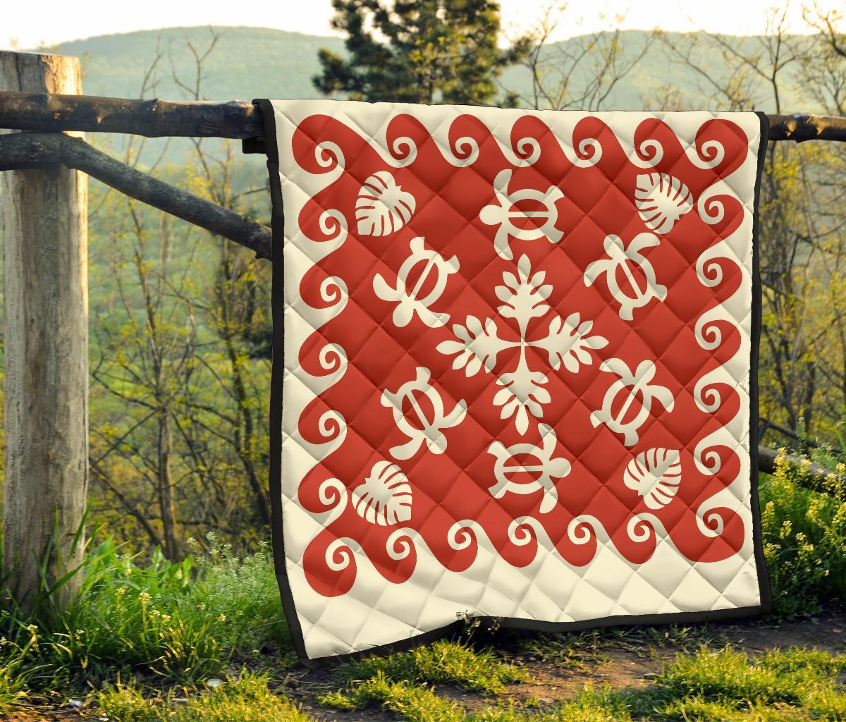 Hawaiian Turtle Pattern Premium Quilt - Red - Argu Style - AH - Polynesian Pride
