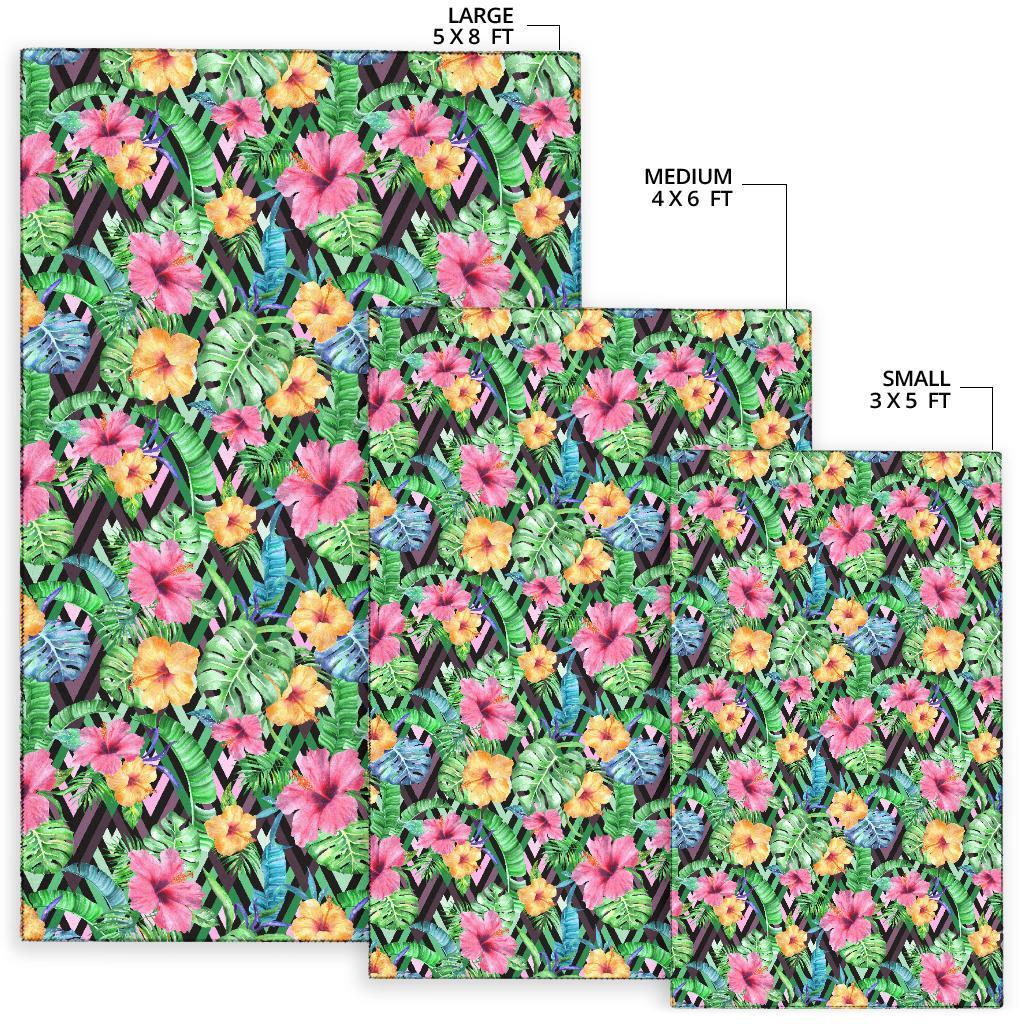 Tropical Hibiscus Banana Leafs Rug - Polynesian Pride
