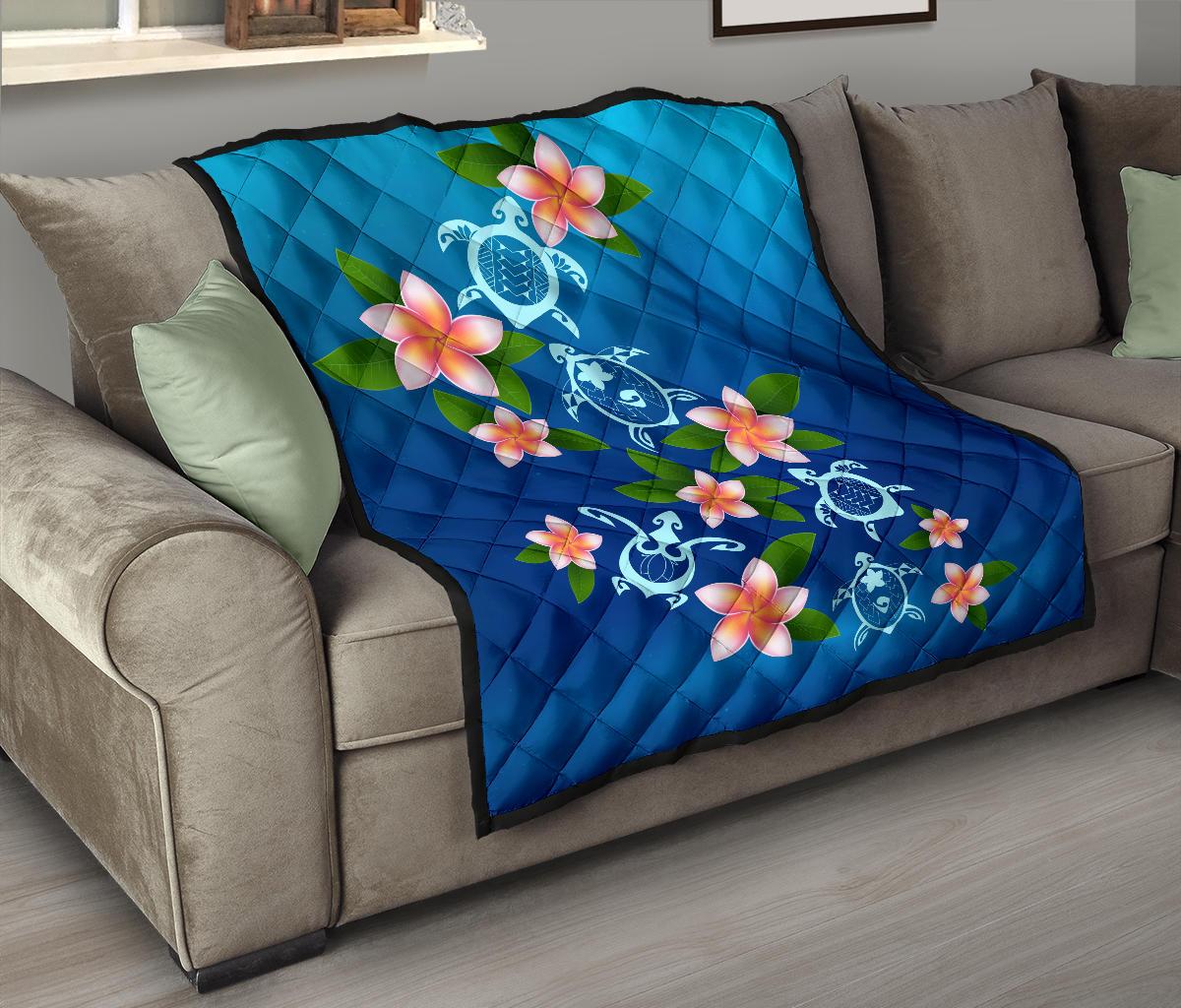 Turtle Polynesian Plumeria Premium Quilt - Polynesian Pride