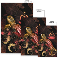 Vanuatu Polynesian Area Rugs - Turtle With Blooming Hibiscus Gold - Polynesian Pride
