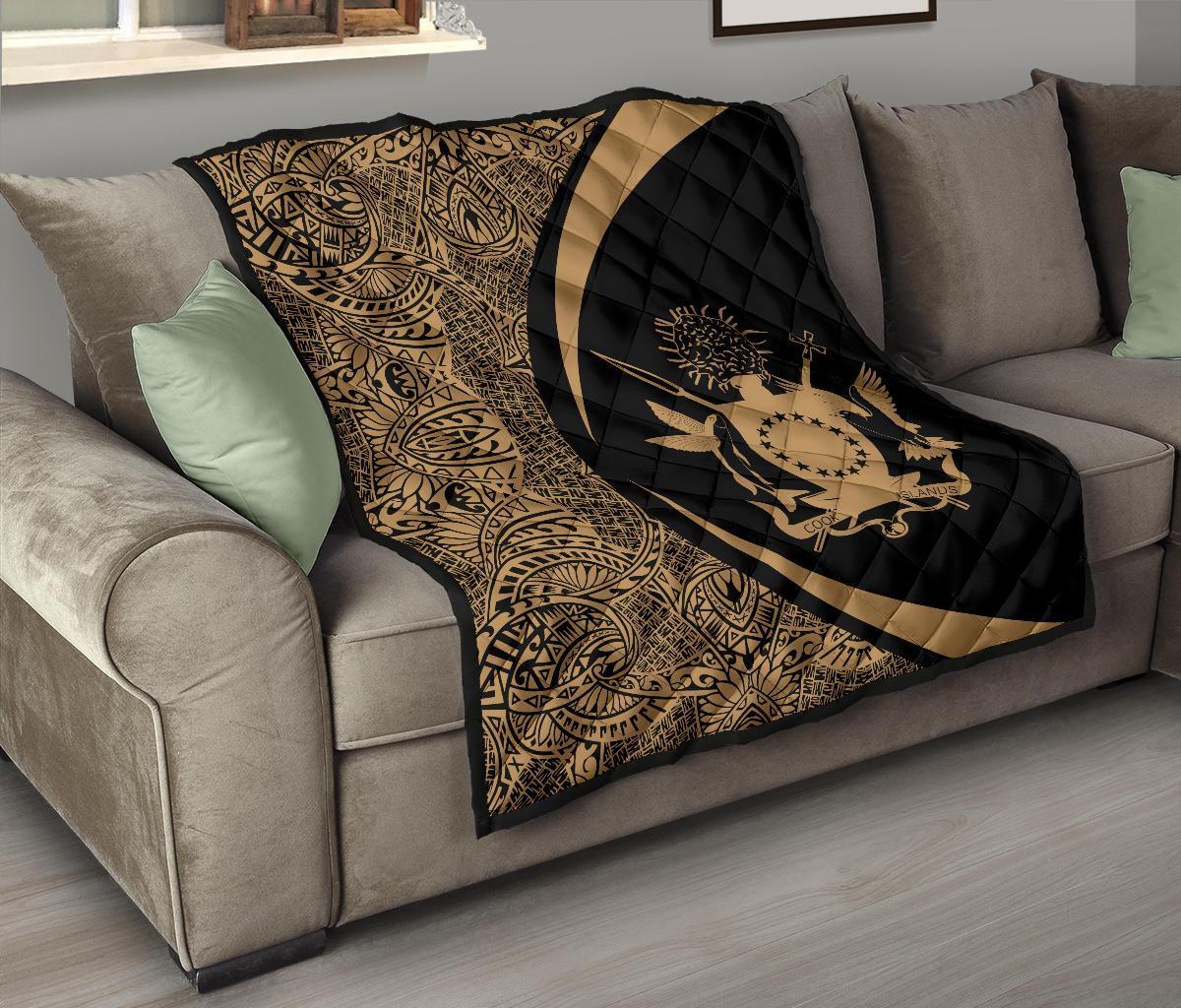 Cook Islands Coat Of Arms Polynesian Premium Quilt - Circle Style - 02 - Polynesian Pride