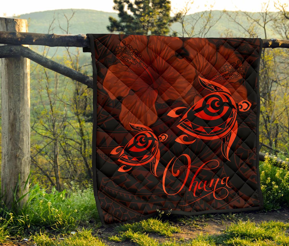 Hawaii Turtle Ohana Hibiscus Poly Premium Quilt Red - Polynesian Pride
