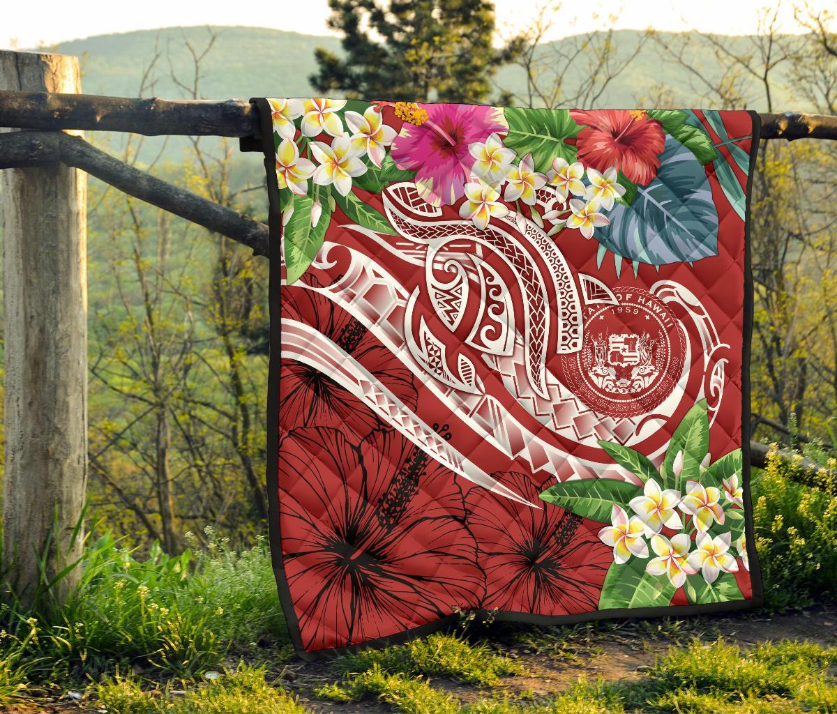Polynesian Hawaii Premium Quilt - Summer Plumeria (Red) - Polynesian Pride