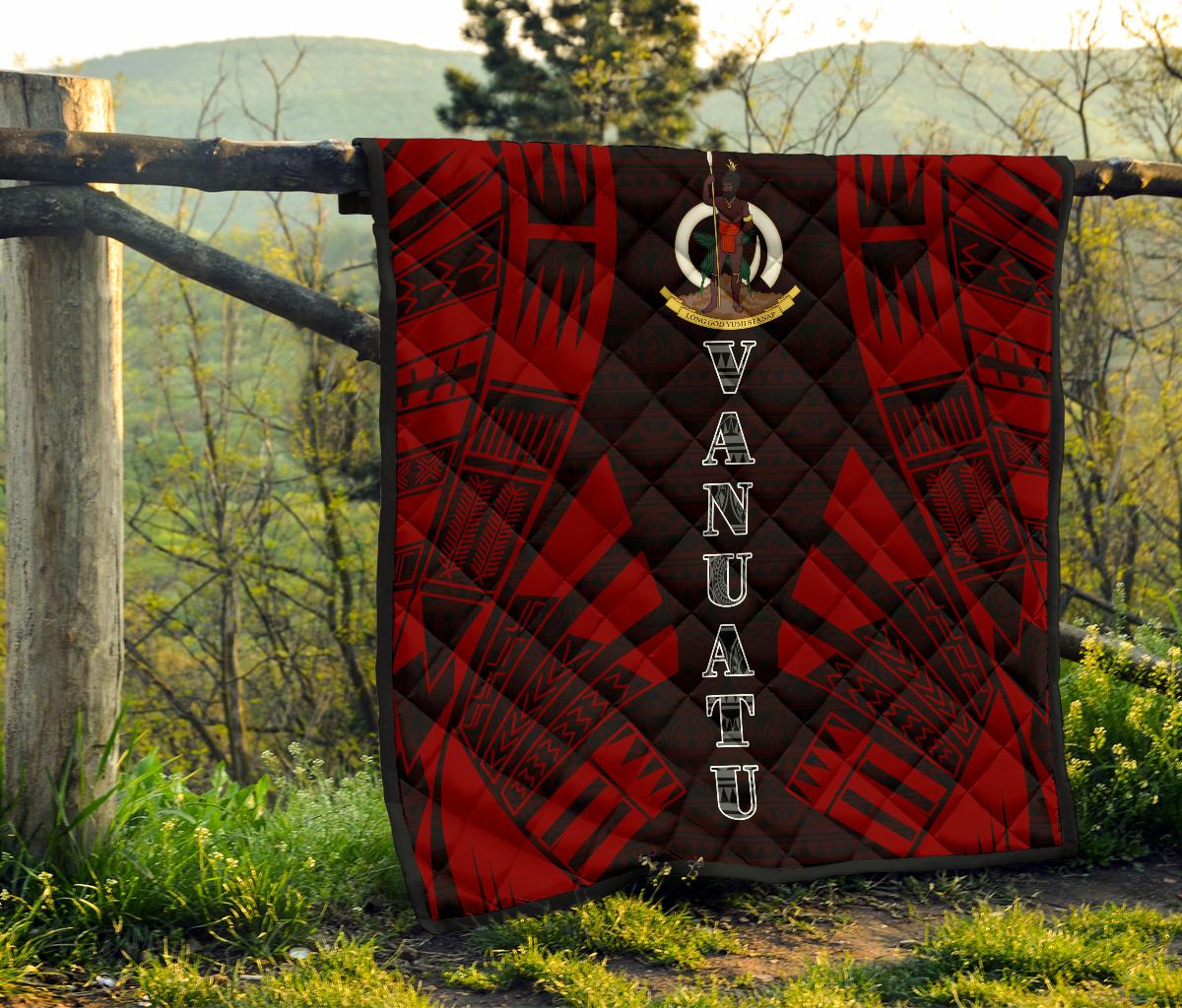 Vanuatu Premium Quilt - Vanuatu Coat Of Arms Polynesian Red Tattoo (Dark Red) - Polynesian Pride
