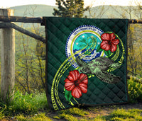 Federated States of Micronesia Premium Quilt - Green Turtle Hibiscus - Polynesian Pride