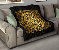 Hibiscus Gold Circle Tapestry Premium Quilt - Polynesian Pride