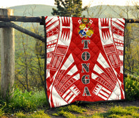 Tonga Premium Quilt - Tonga Coat Of Arms Polynesian White Tattoo (Red) - Polynesian Pride