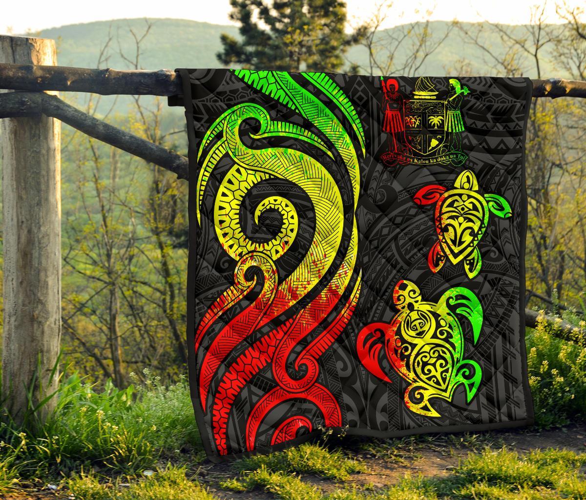 Fiji Polynesian Premium Quilt - Reggae Tentacle Turtle Crest - Polynesian Pride