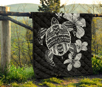 Hawaiian Kanaka Hibiscus Plumeria Mix Polynesian Turtle Premium Quilt Gray AH - Polynesian Pride