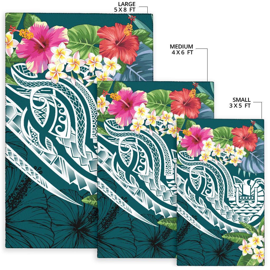 Tahiti Polynesian Area Rug - Summer Plumeria (Turquoise) - Polynesian Pride