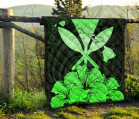 Hawaiian Kanaka Premium Quilt Hibiscus Polynesian Love Green - Polynesian Pride