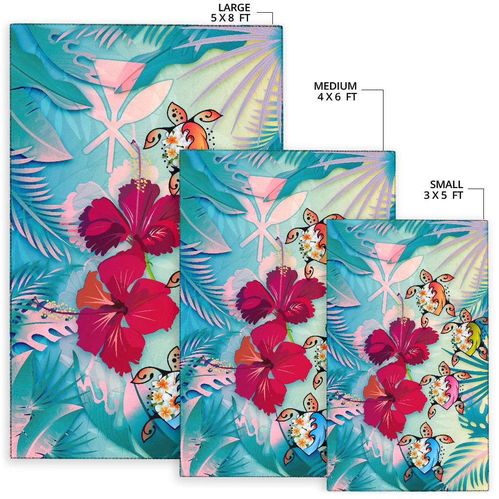 Polynesian Hawaii Area Rug - Plumeria Turtles with Hibiscus - Polynesian Pride
