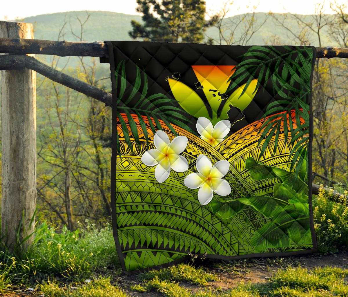 Kanaka Maoli (Hawaiian) Premium Quilt, Polynesian Plumeria Banana Leaves Reggae - Polynesian Pride