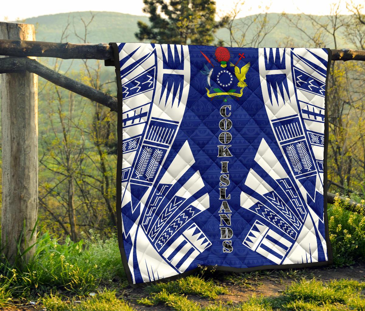 Cook Islands Premium Quilt - Cook Islands Polynesian White Tattoo (Blue) - Polynesian Pride