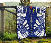 Cook Islands Premium Quilt - Cook Islands Polynesian White Tattoo (Blue) - Polynesian Pride