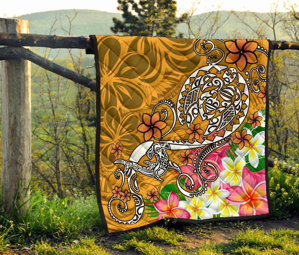 Polynesian Premium Quilt - Turtle Plumeria Gold Color - Polynesian Pride