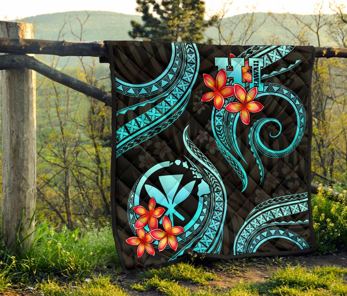 Polynesian Hawaii Premium Quilt - Turquoise Plumeria - Polynesian Pride