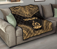 Vanuatu Premium Quilt - Vanuatu Coat Of Arms Polynesian Chief Gold Version - Polynesian Pride
