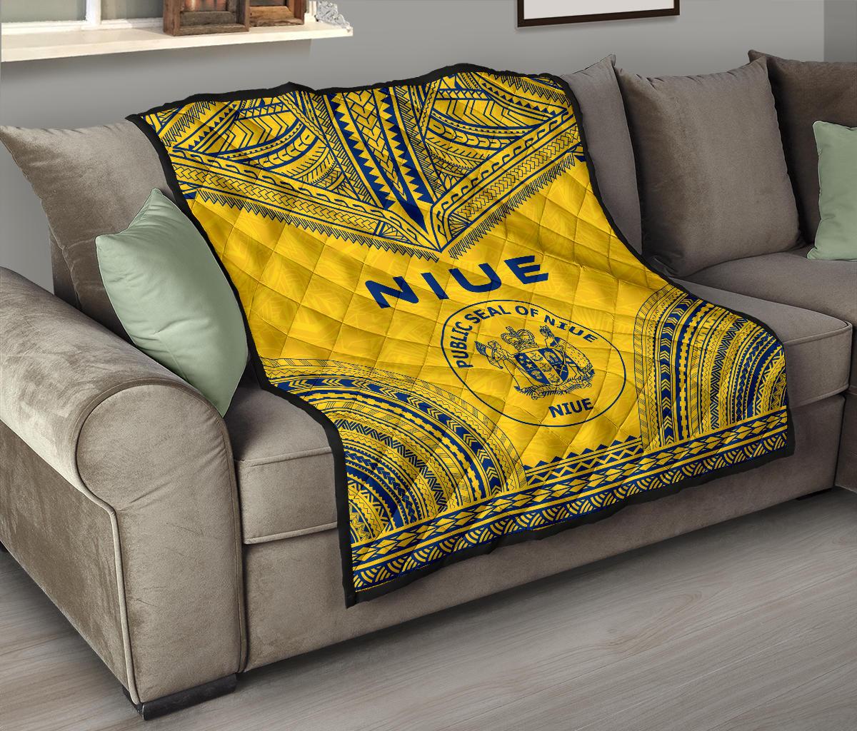 Niue Premium Quilt - Niue Seal Polynesian Chief Yellow Version - Polynesian Pride