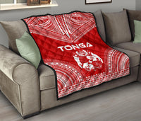 Tonga Premium Quilt - Tonga Coat Of Arms Polynesian Chief Red Version - Polynesian Pride