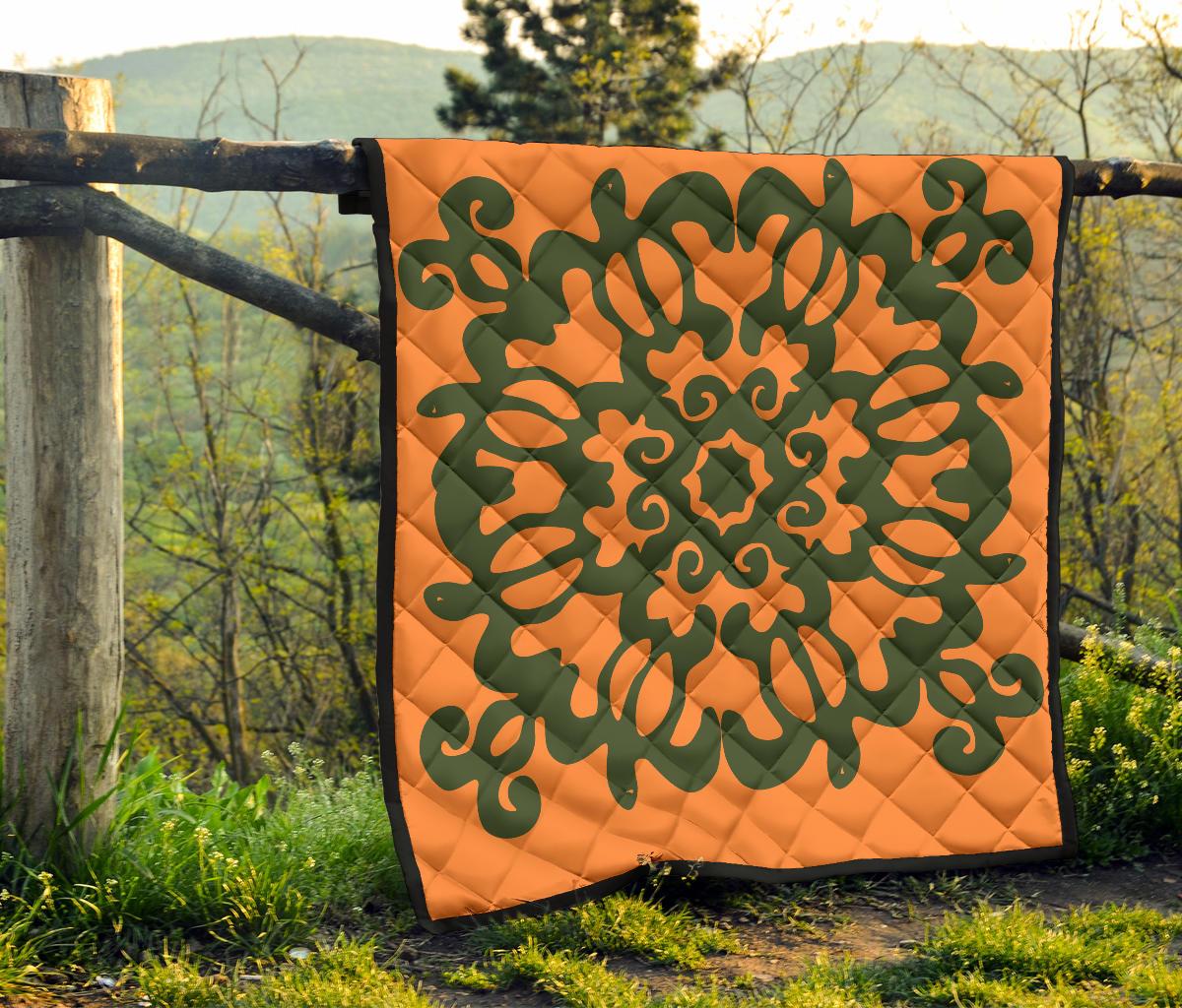 Hawaiian Quilt Turtle Pattern New Orange Premium Quilt - Skin Style - AH - Polynesian Pride