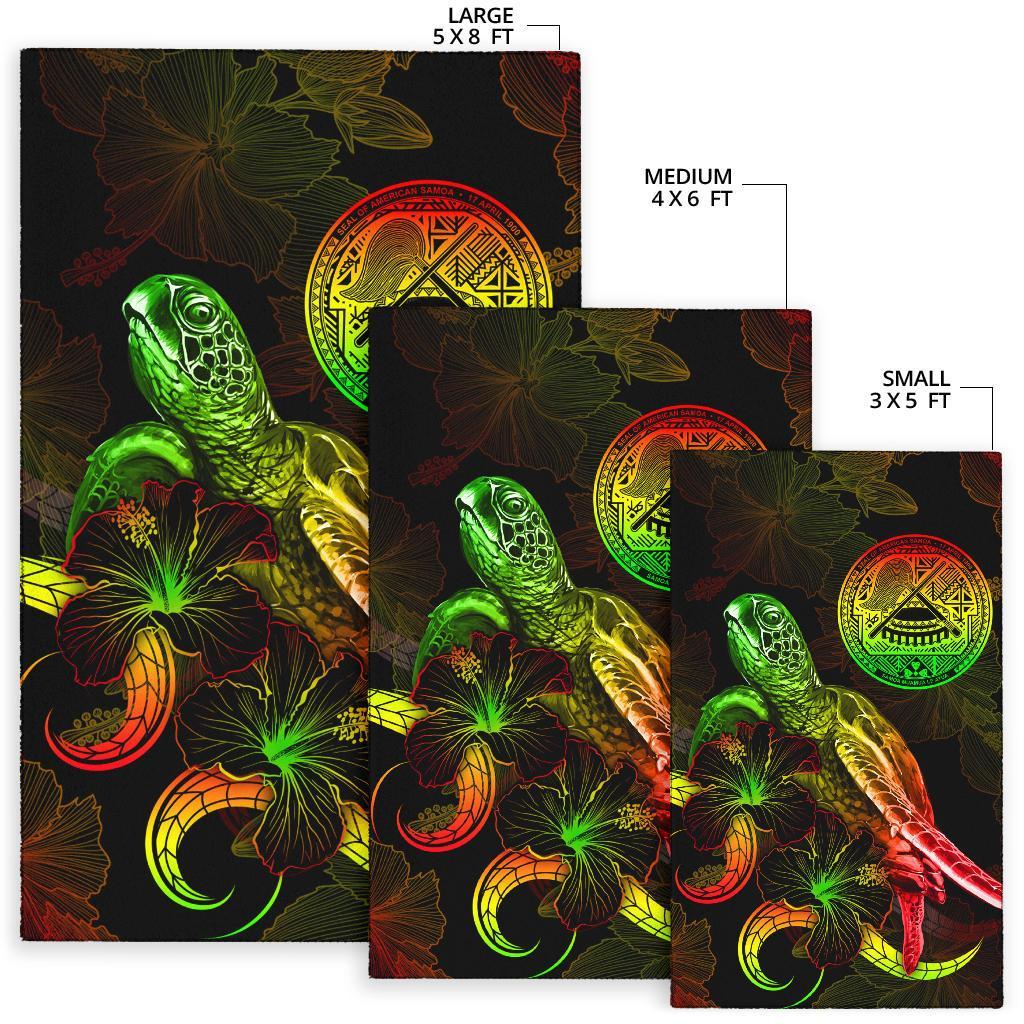 American Samoa Polynesian Area Rugs - Turtle With Blooming Hibiscus Reggae - Polynesian Pride