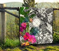 Marshall Islands Premium Quilt White - Turtle Plumeria Banana Leaf - Polynesian Pride
