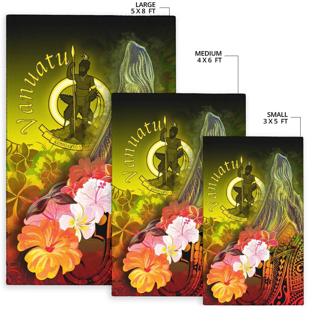 Vanuatu Area Rug - Humpback Whale with Tropical Flowers (Yellow) - Polynesian Pride