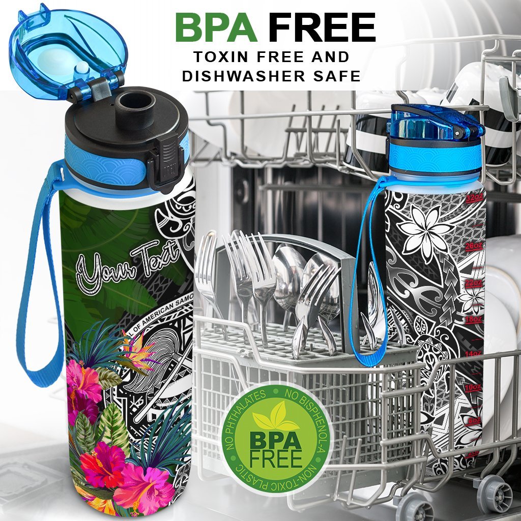 American Samoa Custom Personalised Hydro Tracking Bottle - Turtle Plumeria Banana Leaf - Polynesian Pride